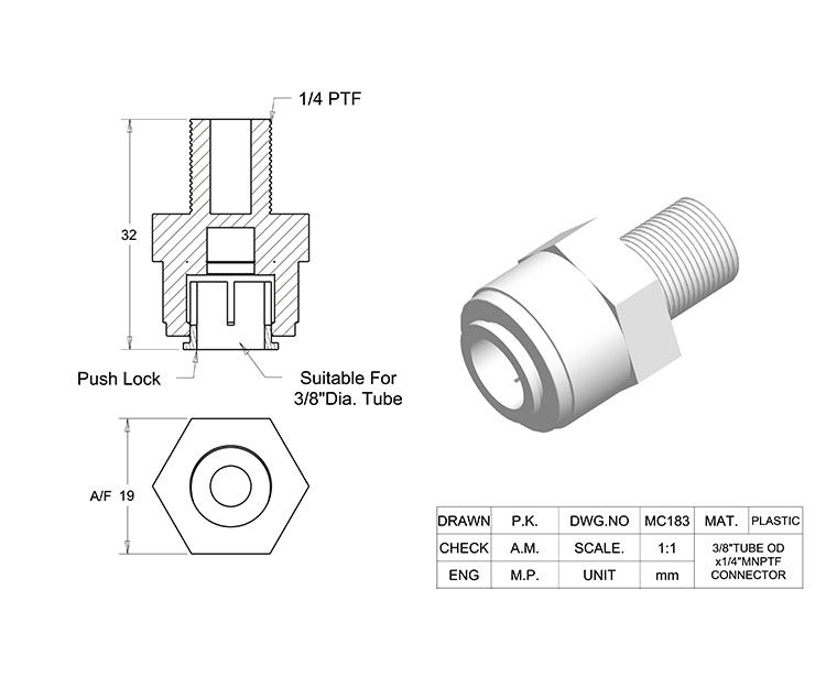 Polypropylene 3/8 Tube OD x 1/4 Inch MNPTF