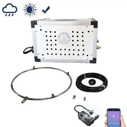 Fan Misting Kit with High-Pressure Misting Pump & Mist Fan Ring – Ultimate Cooling Solution for Fan Misting Systems